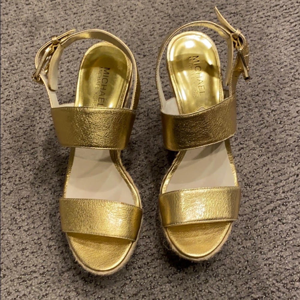 Michael Kors gold wedge sandals